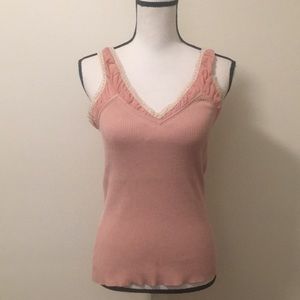 Tracy M. pink silk blend knit tank w/ lace trim